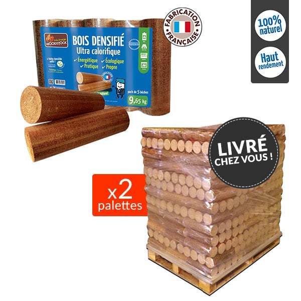 WOODSTOCK „QP“ verdichtetes Holz – 2 Paletten mit je 104 Packungen à 9,65 kg